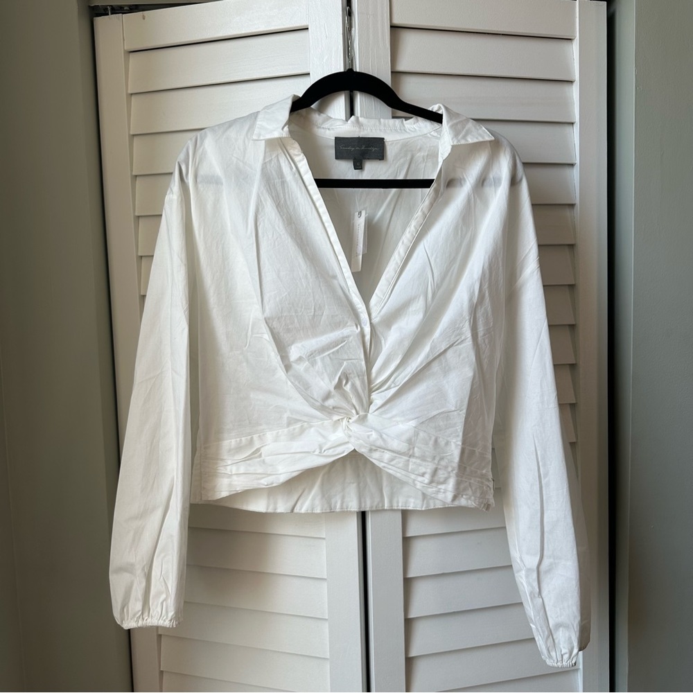 NWT Anthropologie white twist button down balloon sleeve top shirt